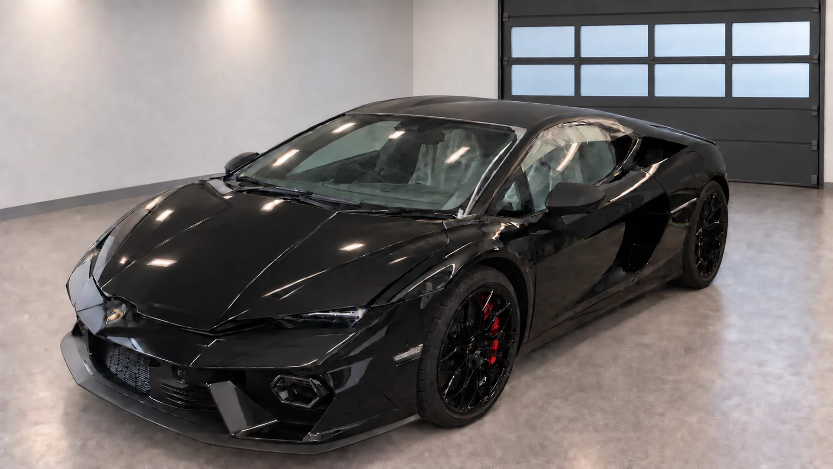 Lamborghini Temerario — Darbų eiga — dar blizgus kapotas ir jau matinis stogas